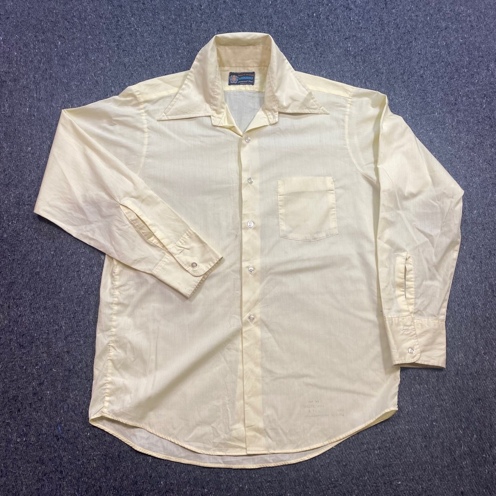Xanadu Fruit of the Loom Shirt Sz 15.5 Mens Yellow 70s Retro Disco Tapered Long